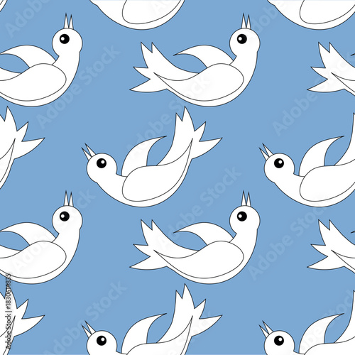 White birds on blue stock seamless vector illustration for web, for print, for fabric print, for bed linen fabric print