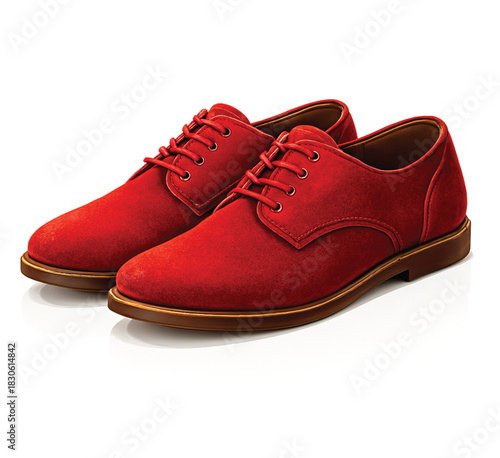 pair of red suede shoes isolated on white background vector icon.