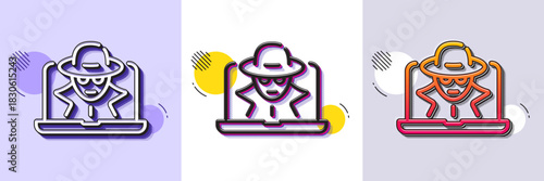 Fraud line icon. Halftone dotted pattern. Gradient icon with grain shadow. Spy of thief sign. Cyber hack symbol. Line fraud icon. Various designs. Vector