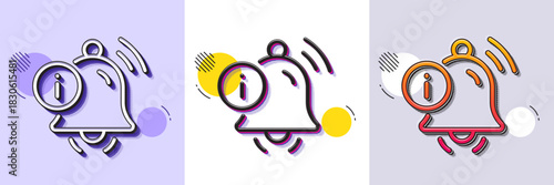Information bell line icon. Halftone dotted pattern. Gradient icon with grain shadow. Alarm reminder info sign. Notification message symbol. Line information bell icon. Various designs. Vector