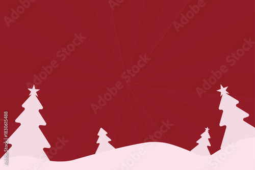 Christmas tree and snow with sunburst background.