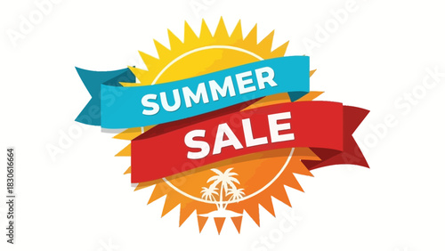 Summer sale banner with sun and palm trees for seasonal promotions