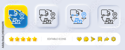 Supply chain line icon. Neumorphic, Flat shadow, 3d buttons. Delivery logistics sign. Products supplier symbol. Line supply chain icon. Social media icons. Vector