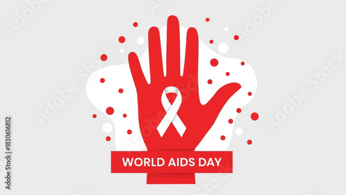 World aids day red hand awareness ribbon illustration graphic