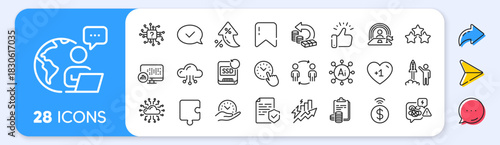 Accounting, Report statistics and Puzzle line icons. Interest rate, AI generate, Inflation icons. Pack of Cloud computing, Cloud network, Stress icon. Vector