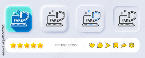 Fake internet line icon. Neumorphic, Flat shadow, 3d buttons. Web propaganda sign. Wrong truth symbol. Line fake internet icon. Social media icons. Vector