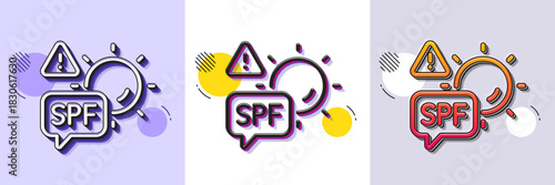 Spf protection line icon. Halftone dotted pattern. Gradient icon with grain shadow. Sun protect sign. Sunscreen effect symbol. Line spf protection icon. Various designs. Vector