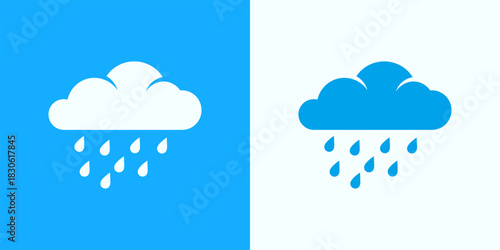 Weather Forecast Icon Cloud with Raindrops Illustration in Blue and White