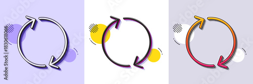 Refresh arrow line icon. Halftone dotted pattern. Gradient icon with grain shadow. Rotation Arrowhead symbol. Navigation pointer sign. Line refresh icon. Various designs. Vector