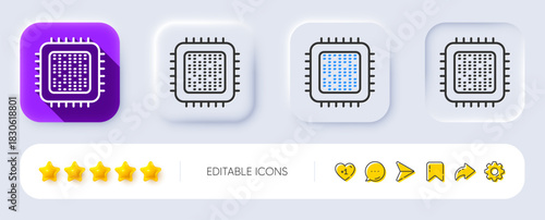 Cpu processor line icon. Neumorphic, Flat shadow, 3d buttons. Computer component sign. Line cpu processor icon. Social media icons. Vector
