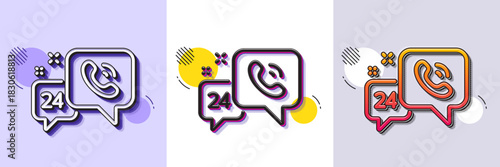 24 hour service line icon. Halftone dotted pattern. Gradient icon with grain shadow. Call support sign. Feedback chat symbol. Line 24h service icon. Various designs. Vector