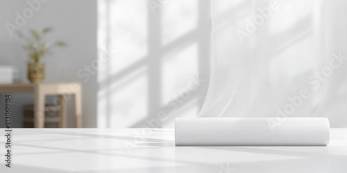 White wooden table setting with a plain white background used for product display or layout purposes, neutral lighting