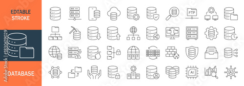 Database icon set. Editable line icons. Vector illustration.
