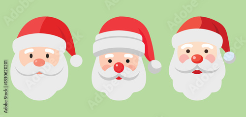 3 Jolly Santa Claus Icon Set Perfect for Christmas Branding, Greeting Cards, Winter Illustrations, and Holiday-Themed Digital Artwork