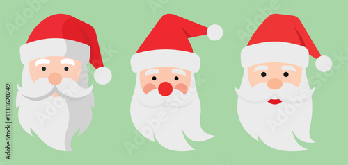 3 Classic Santa Claus Icons Collection Featuring Traditional Holiday Characters for Festive Vector Designs and Creative Seasonal Projects