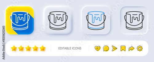 Paint bucket line icon. Neumorphic, Flat shadow, 3d buttons. Tin of acrylic paint sign. Painter can symbol. Line paint icon. Social media icons. Vector