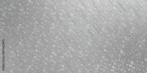 Subtle water bubbles on a cool gray background with diagonal light reflections