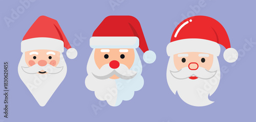 3 Cute Santa Claus Icons Bundle Featuring Fun Festive Illustrations Ideal for Christmas Decorations, Digital Designs, and Winter Projects