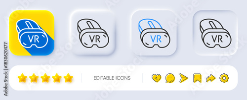Vr line icon. Neumorphic, Flat shadow, 3d buttons. Virtual reality sign. Ar simulator goggles symbol. Line vr icon. Social media icons. Vector