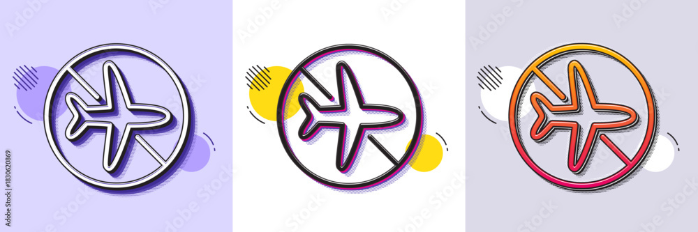 Fototapeta premium Flight mode line icon. Halftone dotted pattern. Gradient icon with grain shadow. Airplane mode sign. Turn device offline symbol. Line flight mode icon. Various designs. Vector