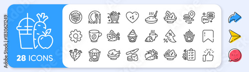 Healthy food line icons. Interest rate, AI generate, Inflation icons. Salad with arugula, Cook meal and Diet menu set. Crepe, popcorn food and porridge line icons. Vector