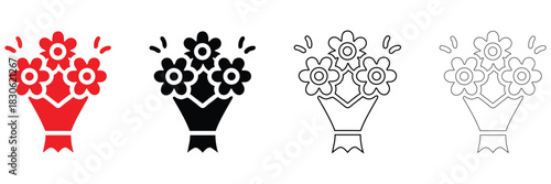flower bouquet icon vector set, flower symbol logo bouquet vector, silhouette and line art