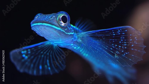Close-up of a vibrant blue fish with intricate details