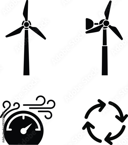 Wind turbine icons anemometer and recycling symbol