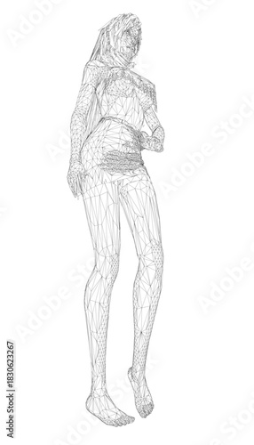 A sketch of a sexy girl with long flowing hair wearing an elegant dress. The artistic drawing is rendered in a detailed and expressive style.