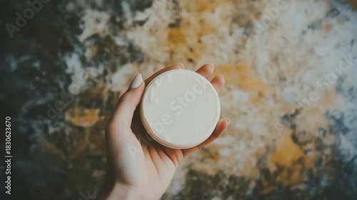 Hand holding a jar of cream