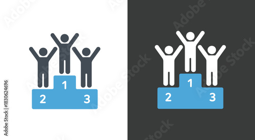 Sports podium icons set winners first second third place, solid glyph style symbols for competition victory, award podium scenes, achievement graphics, and professional editable vector resources