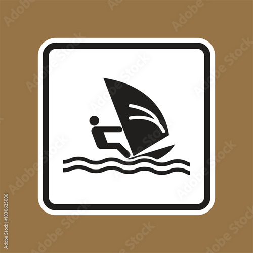 Windsurfing Icon in Minimalist Style with Waves and Sail Detailed Design