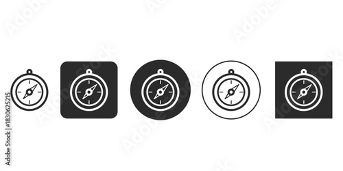 Digital Compass Navigation Icon Set for UI/UX Design | Vector Graphics of Magnetic Compass Indicator for Apps | Finding Direction Symbol in Black and White Flat Style  Web and Mobile Interface Element