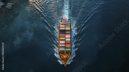 High-angle view of a cargo ship on the water