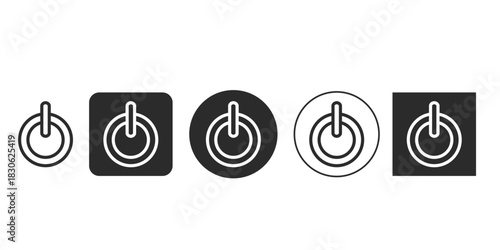 Universal power on/off switch icon set for UI design | Black and white vector shutdown symbol collection in different styles | Flat design standby button graphics for web and apps | Digital interface 