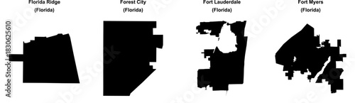 Florida Ridge, Forest City, Fort Lauderdale, Fort Myers outline maps