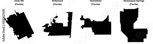 Holly Hill, Hollywood, Homestead, Homosassa Springs outline maps