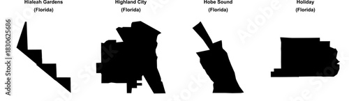 Hialeah Gardens, Highland City, Hobe Sound, Holiday outline maps