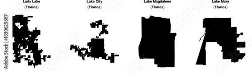 Lady Lake, Lake City, Lake Magdalene, Lake Mary outline maps
