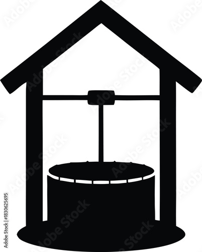 Simple water well icon, Rural water source symbol