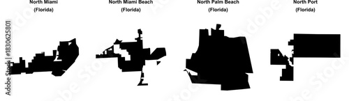 North Miami, North Miami Beach, North Palm Beach, North Port outline maps