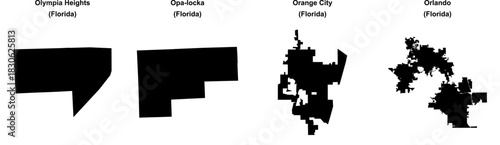 Olympia Heights, Opa-locka, Orange City, Orlando outline maps