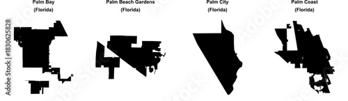 Palm Bay, Palm Beach Gardens, Palm City, Palm Coast outline maps