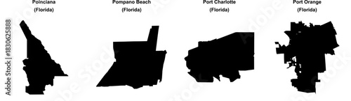 Poinciana, Pompano Beach, Port Charlotte, Port Orange outline maps