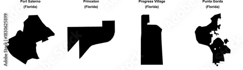 Port Salerno, Princeton, Progress Village, Punta Gorda outline maps