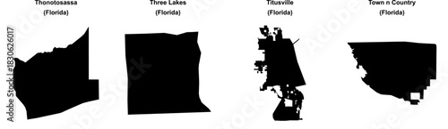 Thonotosassa, Three Lakes, Titusville, Town n Country outline maps