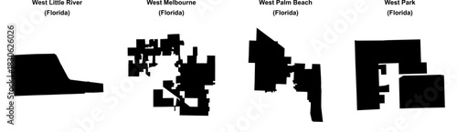 West Little River, West Melbourne, West Palm Beach, West Park outline maps