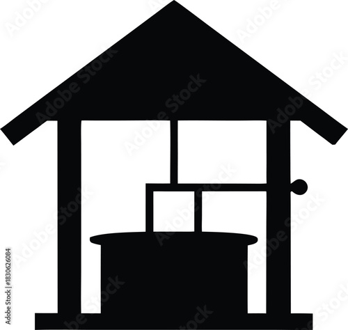 Water well vector illustration, Old stone well graphic