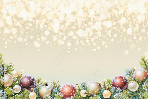 Festive christmas tree branches adorned with ornaments and sparkling lights