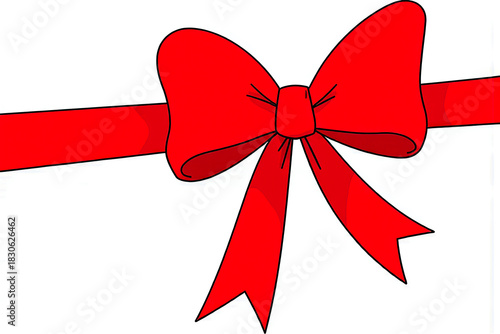 Bright red ribbon bow tied on a white background